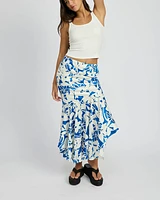 Tara Asymmetrical Ruffle Skirt: BLUE WHITE / Contemporary ONLY 2 LEFT!