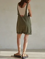 Denim Wide Leg Overall Romper Olive