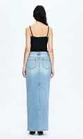 Lauren Mid Rise Slit Maxi Denim Skirt