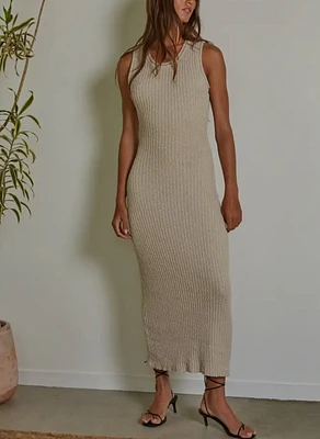 Knit Ribbed Sleeveless BodyCon Dress Dove Grey By Together