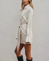 Sadie, The Satin Tie Waist Mini Shirt Dress - Perfect For New Years By Forum