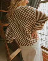 Striped and Checkered Chunky Sweater Mocha