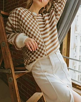 Striped and Checkered Chunky Sweater Mocha