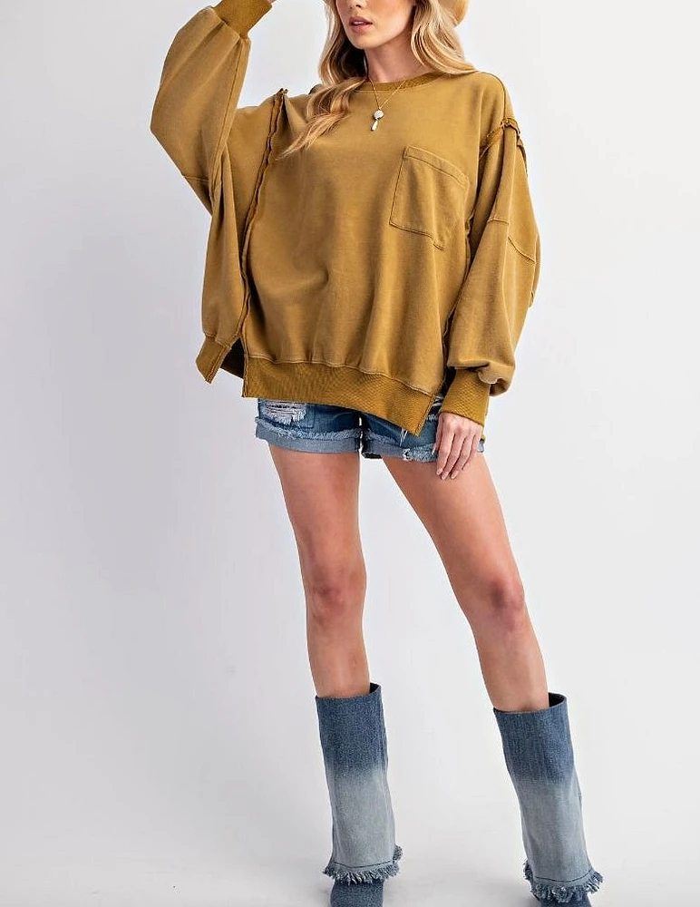 Mineral Washed Terry Pullover Golden Kiwi