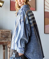 Denim Jean Striped Button Down Shirt / Shacket Jacket - Oli & Hali