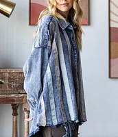 Denim Jean Striped Button Down Shirt / Shacket Jacket - Oli & Hali