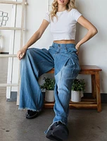 Pleat Wide Leg Denim Jean Pants By Oli & Hali