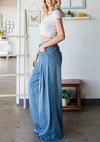 Pleat Wide Leg Denim Jean Pants By Oli & Hali