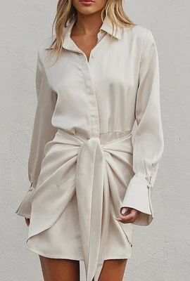 Sadie, The Satin Tie Waist Mini Shirt Dress - Perfect For New Years