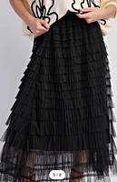 Mesh Tulle Ruffle Black Maxi Skirt