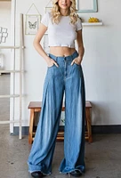 Pleat Wide Leg Denim Jean Pants By Oli & Hali