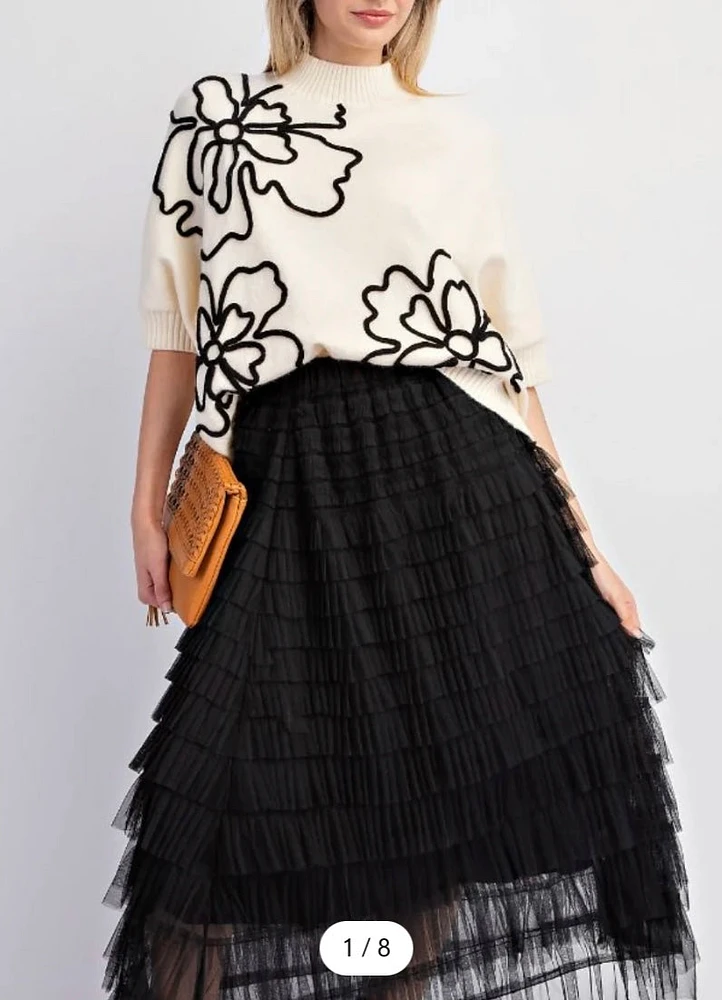 Mesh Tulle Ruffle Black Maxi Skirt