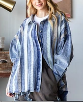 Denim Jean Striped Button Down Shirt / Shacket Jacket - Oli & Hali