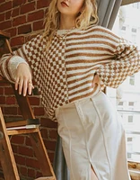 Striped and Checkered Chunky Sweater Mocha