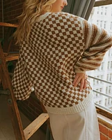 Striped and Checkered Chunky Sweater Mocha