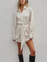 Sadie, The Satin Tie Waist Mini Shirt Dress - Perfect For New Years By Forum