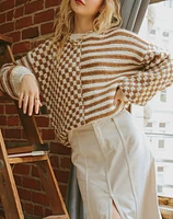 Striped and Checkered Chunky Sweater Mocha