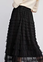 Mesh Tulle Ruffle Black Maxi Skirt