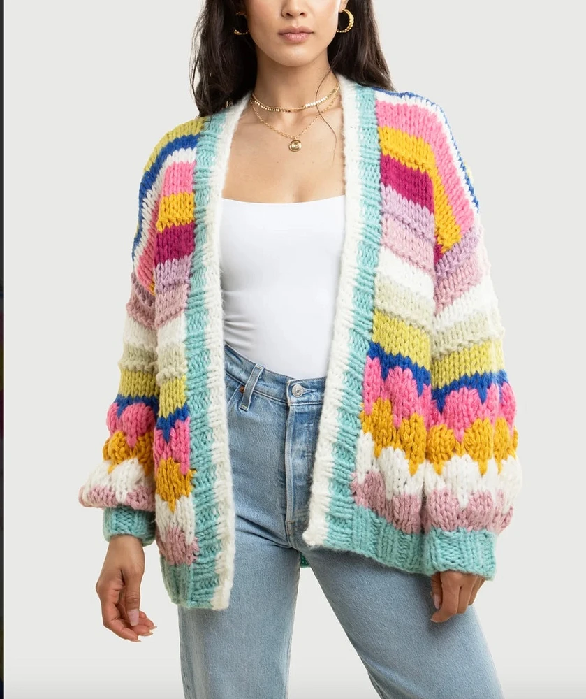 Knitted Rainbow Bubble Stitch Cardigan By SAACHI