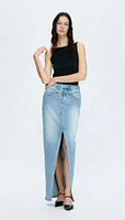 Lauren Mid Rise Slit Maxi Denim Skirt