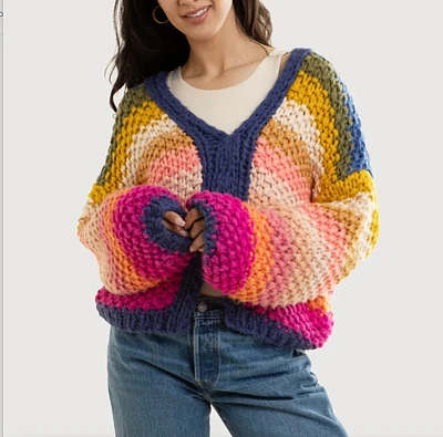 Reversible Rainbow Pullover Chunky Crochet Sweater - Multi