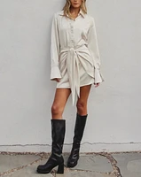 Sadie, The Satin Tie Waist Mini Shirt Dress - Perfect For New Years By Forum