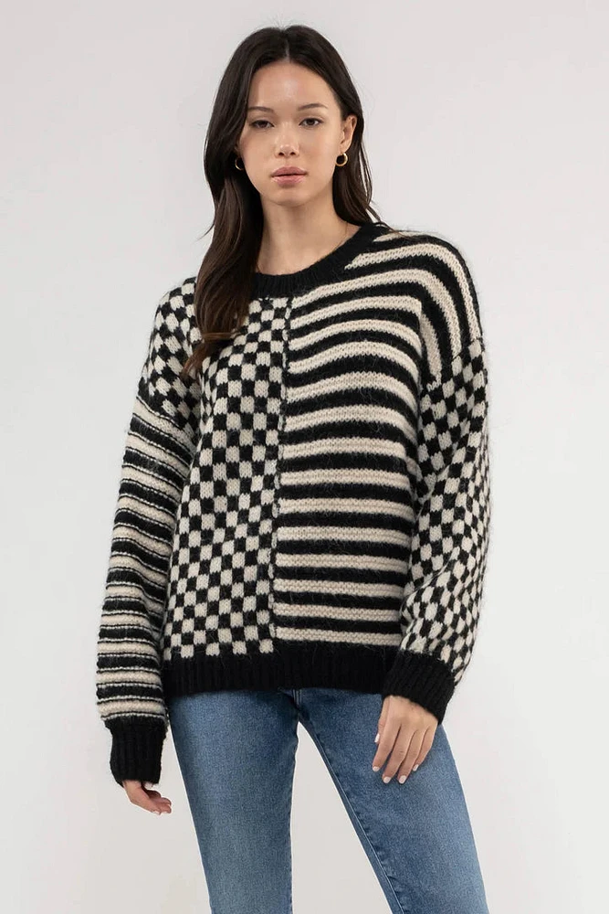 Striped and Checkered Chunky Sweater