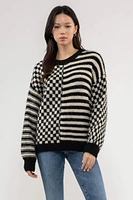 Striped and Checkered Chunky Sweater