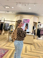 Colorblock Checkered  Crewneck Knit Sweater Khaki LAST ONE!