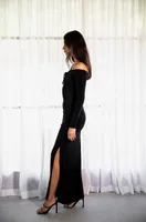 Thea Off Shoulder Maxi Black Dress