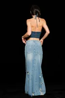 Alaina Distressed Denim Maxi Skirt - Long Jean