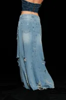 Alaina Distressed Denim Maxi Skirt - Long Jean