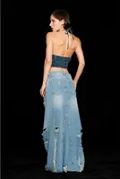 Alaina Distressed Denim Maxi Skirt - Long Jean