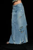 Alaina Distressed Denim Maxi Skirt - Long Jean