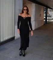 Thea Off Shoulder Maxi Black Dress Body Con