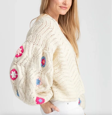 Crochet Knit Floral Cardigan