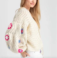 Crochet Knit Floral Cardigan by SAACHI