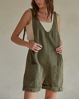 Denim Wide Leg Overall Romper Olive