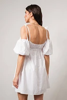 Empire-Waist Cold-Shoulder White Mini Dress