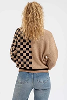 Colorblock Checkered  Crewneck Knit Sweater Khaki LAST ONE!