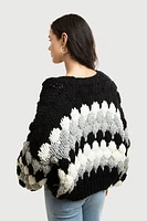 Chunky Knit Cardigan With Bubble Sleeves & Cropped by SAACHI