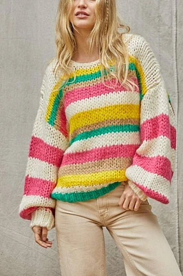 Monte Striped Sweater With Bubble Sleeves By Together