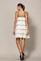 Tiered Plisse Strapless Mini Dress With Front Tie: Cream