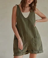 Denim Wide Leg Overall Romper Olive