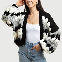 Chunky Knit Cardigan With Bubble Sleeves & Cropped by SAACHI