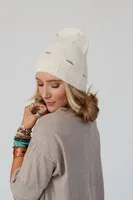 Jenice Distressed Beanie - Beige Creme ONLY 2 LEFT!