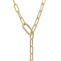 Paper Clip Chain Lariat Necklace with Crystal Lock