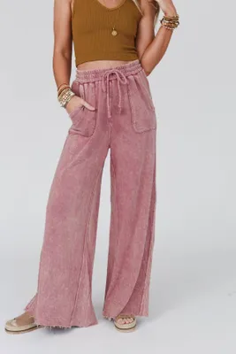 Relaxing Robin Wide Leg Pant - Mauve Plum