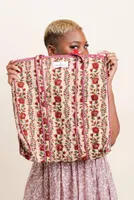 Reversible Quilted Block Printed Bohemian Market Bag Red, Pink & Tan