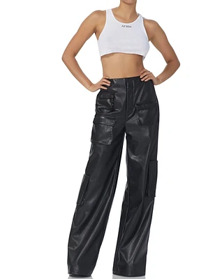 Maxwell Black Faux Leather Pants, Wide Leg Cargo Pants - ONLY 2 LEFT!